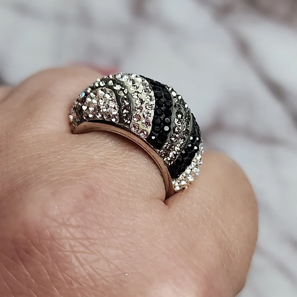 Sterling silver Swarovski crystals spiral ring